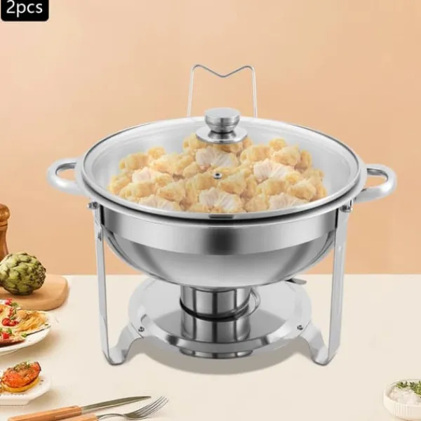 Madopvarmere>Chafing Dish Sæt - Buffetvarmer Bordmodel - Sæt med 2 - Med Låg - Rustfrit Stål