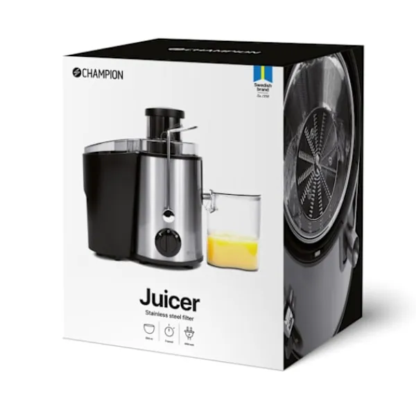 Champion Juicepresser - Nyd Friskpresset Juice Derhjemme>Råsaftcentrifug 0,5L 600W RS400 Rostfri/Svart