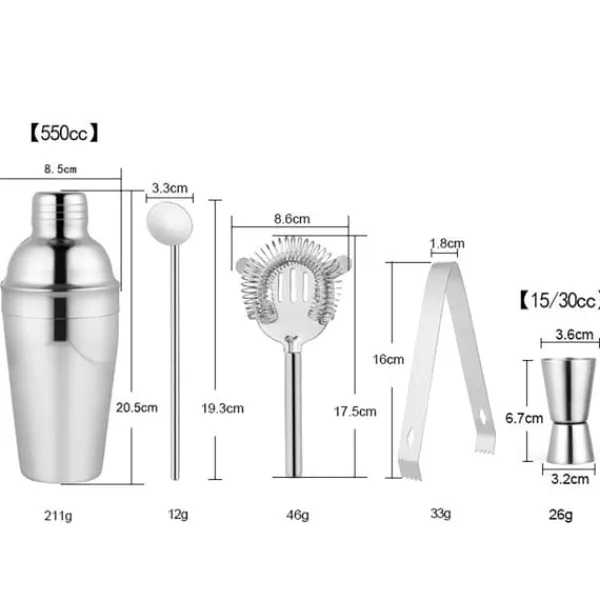 Barudstyrssæt>Cocktailshaker-sæt med 5 dele - 500 ml