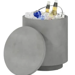 Isspande & Kølere>Cool Bar sidebord med aftagelig top, 10 L drikkekøler, bistrobord til fest/camping, lysegrå