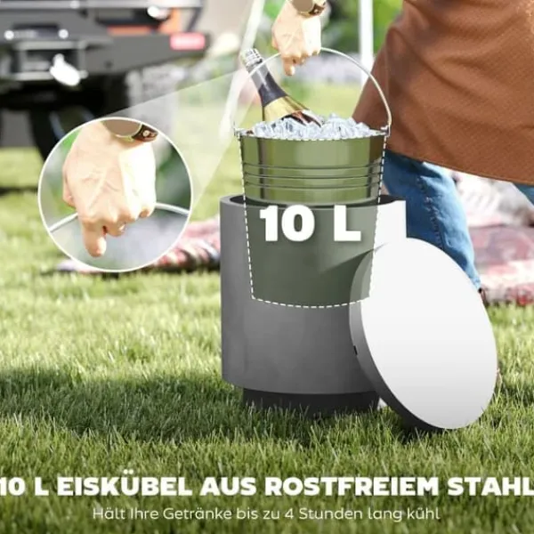 Isspande & Kølere>Cool Bar sidebord med aftagelig top, 10 L drikkekøler, bistrobord til fest/camping, lysegrå