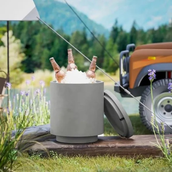 Isspande & Kølere>Cool Bar sidebord med aftagelig top, 10 L drikkekøler, bistrobord til fest/camping, lysegrå