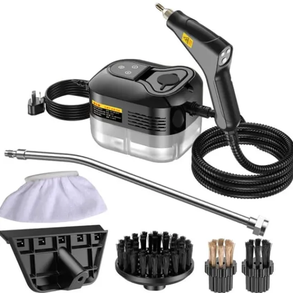 Damprensere>Damprenser, Højtemperatur Rengøring, Justerbare Dampindstillinger,220 V, sort