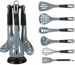 Køkkenudstyrssæt>7-delt køkkenredskabssæt: Ske, piskeris, tang, stativ