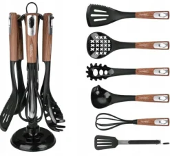 Køkkenudstyrssæt>7-delt køkkenredskabssæt: Ske, piskeris, tang, stativ