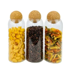 3-delte lufttætte glasopbevaringskrukker med bambuslåg New