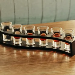 Vinflaskeholdere>Desktop Bambus 6 Flasker Vinkop Rack Glasholder Display Hylde Organizer