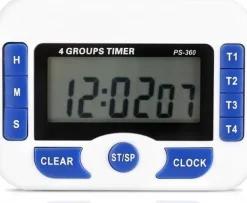 Æggeure>Digital køkkentimer, 4-kanals køkkennedtællingstimer med LCD-skærm, foldbart stativ og hængende hul, magnetisk bagside (hvid + blå)