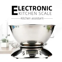 Digital køkkenvægt i rustfrit stål med skål - 5000g kapacitet, præcis måling kompatibel med alle køkkener Online