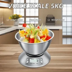 Digital køkkenvægt i rustfrit stål med skål - 5000g kapacitet, præcis måling kompatibel med alle køkkener Online