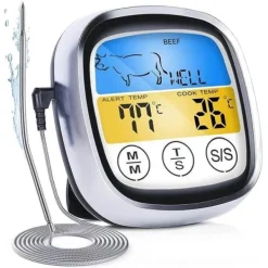 Køkkentermometre>Digitalt stegetermometer med letlæselig berøringsskærm og alarm