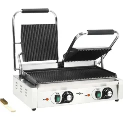 Brødristere, Raclettegrills Og Sandwichtoastere>Dobbelt rillet paninigrill 3600 W - Robuste støbejernsplader | Størrelse: 57x30,5x20 cm