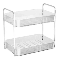 Dobbeltlags hvid kop tørrestativ med afløbsbakke - bordplade opbevaringshylde til hjemmekøkken Online