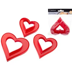 Dobbeltsidede plastikudstikkere HEART hjerter 3 stk. udstikkere til peberkager shortbread cookies Online