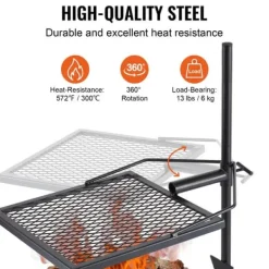 Drejelig bålgrill i kraftigt stål med justerbar madlavningsrist til åben ild. Perfekt til udendørs gril og madlavning! Clearance