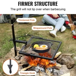 Drejelig bålgrill i kraftigt stål med justerbar madlavningsrist til åben ild. Perfekt til udendørs gril og madlavning! Clearance