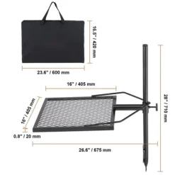 Drejelig bålgrill i kraftigt stål med justerbar madlavningsrist til åben ild. Perfekt til udendørs gril og madlavning! Clearance