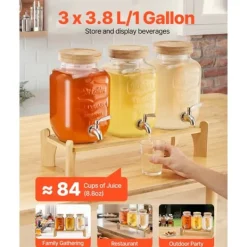 Drikkedispenser 3,8L, Glasdispenser til Fester, Stabil Stativ, Sæt med 3 Online