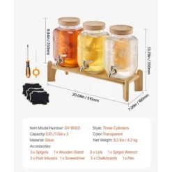 Drikkedispenser 3,8L, Glasdispenser til Fester, Stabil Stativ, Sæt med 3 Online