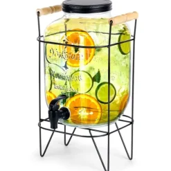 Drikkekrukke med hane og stativ, sort, 5,5 l Discount