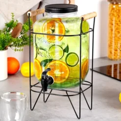 Drikkekrukke med hane og stativ, sort, 5,5 l Discount