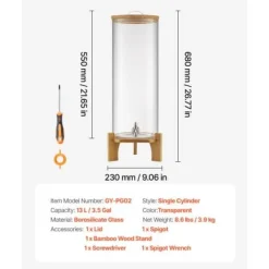 Drikkevareautomat, 20.5x20.5x63.7 cm, Transparent, Glas med træstander Clearance