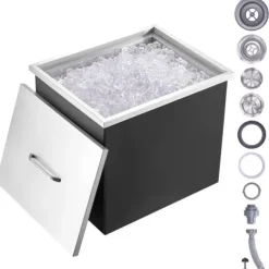 Isspande & Kølere>Drop-in isokiste, 21"L x 17"B x 18"H i rustfrit stål, kommerciel, 40 qt. til udendørs vin- og ølkøling, inkluderer afløb.