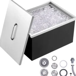 Drop-in-iskiste, 20"L x 14"B x 12"H rustfri stål, kommerciel 40 qt isbeholder med låg til vin og øl, inkl. afløbssystem. New