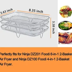 Dual Air Fryer Rack kompatibel för Ninja Multi Layered Dehydrator Racks 304 rostfritt stål Dual Air Fryer Stativ Stativ Air Fryer Tillbehör Clearance