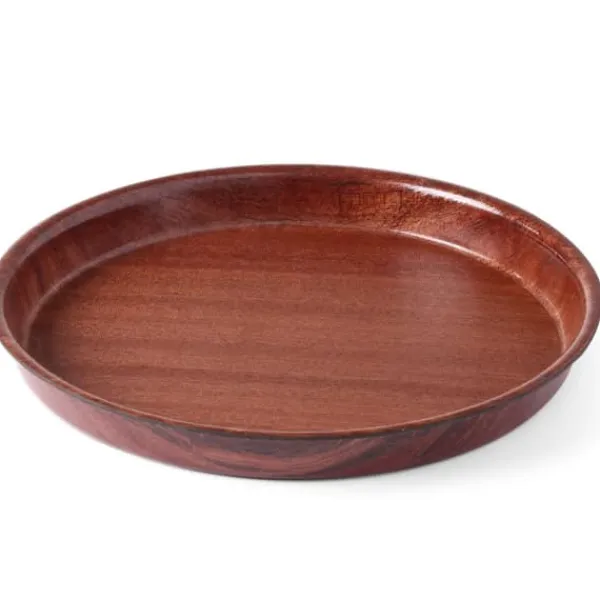 Serveringsfad & Skåle>Dyb, skridsikker tjenerbakke i træ med kant - rund diameter. 32 cm
