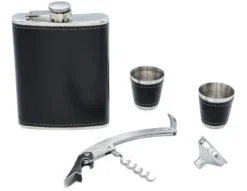 Elegant gavesæt: Læneflaske, shotglas, tragt og lommekniv Hot