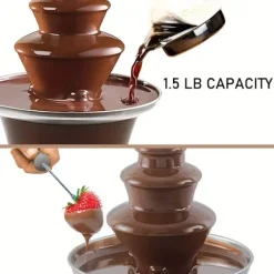 Fonduesæt>Elektrisk Chokoladefondue Fontæne – 3 Etager, Rustfrit Stål, Smelter Chokolade, Smør, Karamel – Perfekt Til Fester, Bryllupper Og Arrangementer