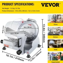 Elektrisk Deli Madskærer, 240W Effekt, 350-400 RPM Skærehastighed,240W Best