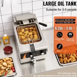 Elektrisk Frituregryde 3000W, 5,9L RVS, Opgradering, 200°C, Hurtig Opvarmning, Energi Effektiv. Online