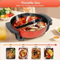 Elektrisk hotpot & fonduegryde - To-delt separerbar - 1360 W - 6 L - Ø 31 cm - 5-trins temperaturkontrol - 220 V - Med låg - Sort Hot