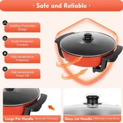 Elektrisk hotpot & fonduegryde - To-delt separerbar - 1360 W - 6 L - Ø 31 cm - 5-trins temperaturkontrol - 220 V - Med låg - Sort Hot