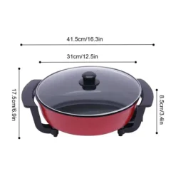 Elektrisk hotpot & fonduegryde - To-delt separerbar - 1360 W - 6 L - Ø 31 cm - 5-trins temperaturkontrol - 220 V - Med låg - Sort Hot