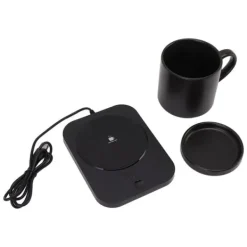 Elektrisk kaffekrusvarmer med intelligent 55℃ konstant opvarmning, USB-drevet drikkevarevarmer med keramisk kop til skrivebord - sort Best