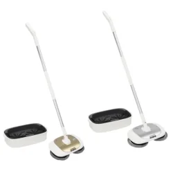 Damprensere>Elektrisk moppe, 180° rotation, 40 W dobbeltmotorer, 0,11 gal vandtank, LED-lys, til trægulve og fliser, mørkegrå