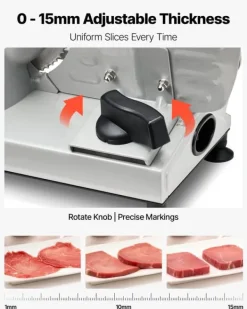 Elektrisk pålægsmaskine - Kødskæremaskine - 150 W - 170 mm Blad - 65–90 o/min - 0–15 mm Justerbar Skivetykkelse - Til Frossent Kød og Brød Outlet