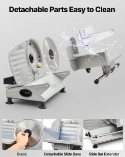 Elektrisk pålægsmaskine - Kødskæremaskine - 150 W - 170 mm Blad - 65–90 o/min - 0–15 mm Justerbar Skivetykkelse - Til Frossent Kød og Brød Outlet