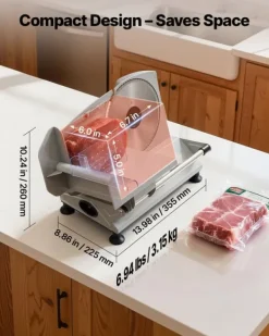 Elektrisk pålægsmaskine - Kødskæremaskine - 150 W - 170 mm Blad - 65–90 o/min - 0–15 mm Justerbar Skivetykkelse - Til Frossent Kød og Brød Outlet