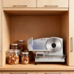 Elektrisk pålægsmaskine - Kødskæremaskine - 150 W - 170 mm Blad - 65–90 o/min - 0–15 mm Justerbar Skivetykkelse - Til Frossent Kød og Brød Outlet