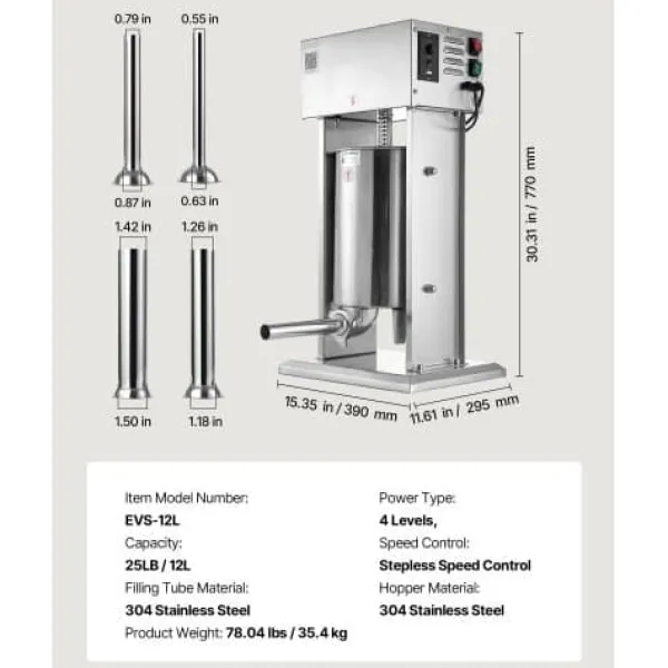 Jerky Pistol>Elektrisk pølsestopper, 12 L, 39x29,5x77 cm, rustfrit stål