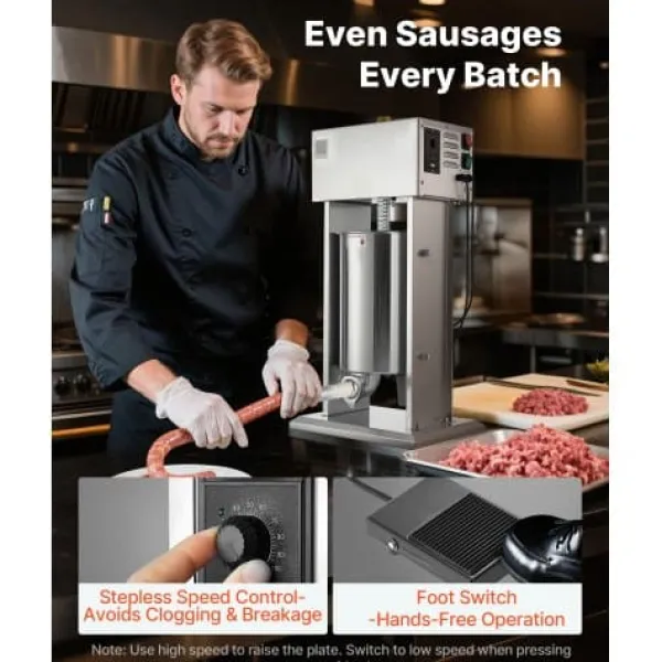 Jerky Pistol>Elektrisk pølsestopper, 12 L, 39x29,5x77 cm, rustfrit stål