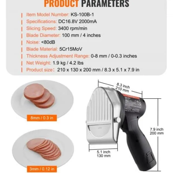 Elektrisk shawarmakniv, 21x13x20 cm, rustfrit stål, justerbar tykkelse Hot