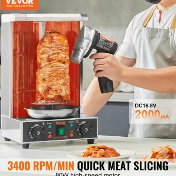 Elektrisk shawarmakniv, 21x13x20 cm, rustfrit stål, justerbar tykkelse Hot