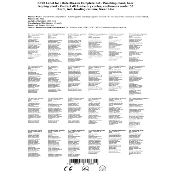 Ølhaner>Fadølsanlæg - kontakt 40 2-sidet tør køler, kontinuerlig køler 50 liter/h, inkl. Dispensersøjle, Green Line, KEG:Type M, KEG 2:uden
