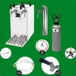 Ølhaner>Fadølsanlæg - kontakt 40 2-sidet tør køler, kontinuerlig køler 50 liter/h, inkl. Dispensersøjle, Green Line, KEG:Type M, KEG 2:5 liters adapter