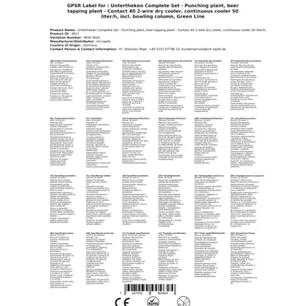 Ølhaner>Fadølsanlæg - kontakt 40 2-sidet tør køler, kontinuerlig køler 50 liter/h, inkl. Dispensersøjle, Green Line, KEG:Type A, KEG 2:Type D